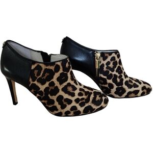 Michael Kors Real Fur Leopard Print Ankle Boots with Black Accents